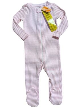 Primary Organic Cotton Pink & White Stripe Footed Zip Sleeper Pajamas Baby Girl